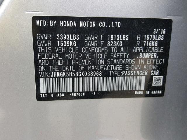 JHMGK5H58GX038968 - 2016 HONDA FIT LX SILVER photo 10