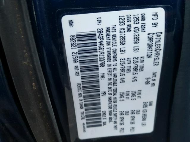 2B4GP44G61R133780 - 2001 DODGE GRAND CARA BLUE photo 10