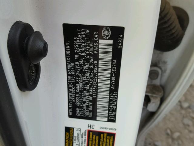 4T1BB46K29U089378 - 2009 TOYOTA CAMRY HYBR WHITE photo 10