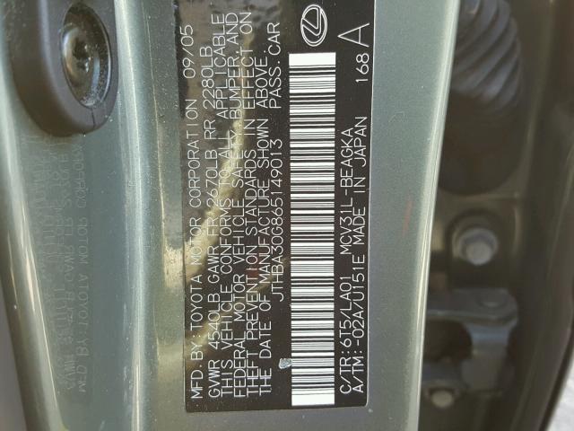 JTHBA30G865149013 - 2006 LEXUS ES 330 GREEN photo 10