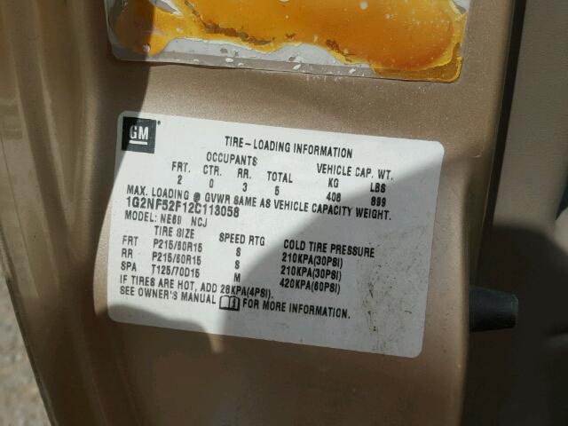 1G2NF52F12C113058 - 2002 PONTIAC GRAND AM S ოქროსფერი ფოტო 10