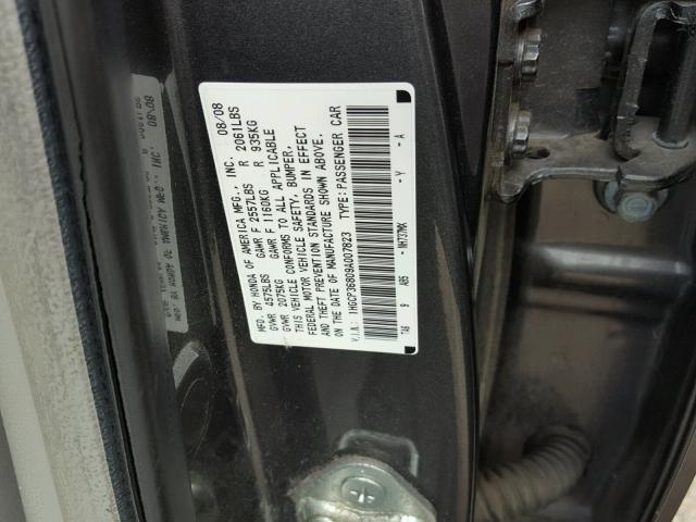 1HGCP36809A007823 - 2009 HONDA ACCORD EXL GRAY photo 10