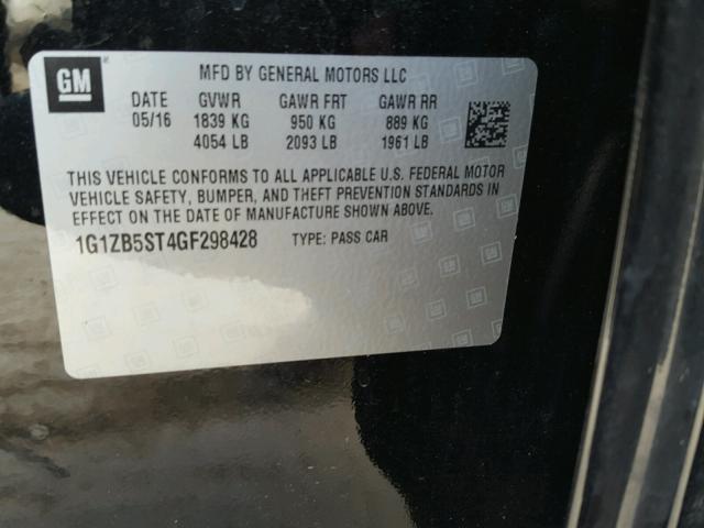 1G1ZB5ST4GF298428 - 2016 CHEVROLET MALIBU LS BLACK photo 10