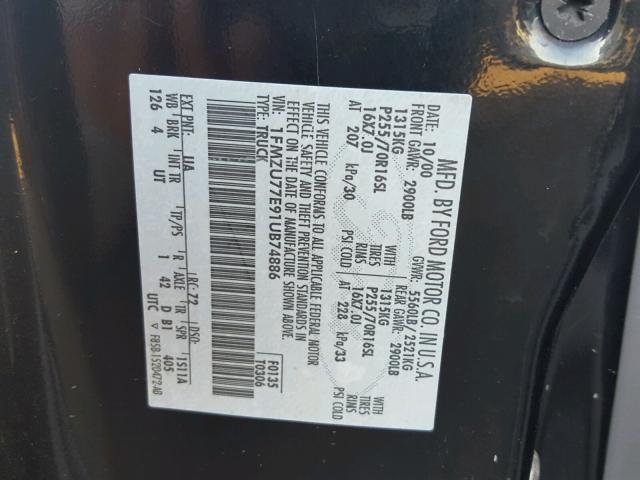 1FMZU77E91UB74886 - 2001 FORD EXPLORER S 黑色 照片 10