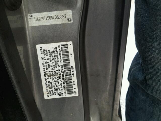 1HGEM21904L035887 - 2004 HONDA CIVIC EX GRAY photo 10