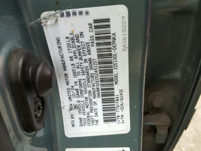 1NXBR32E05Z451157 - 2005 TOYOTA COROLLA CE TEAL photo 10