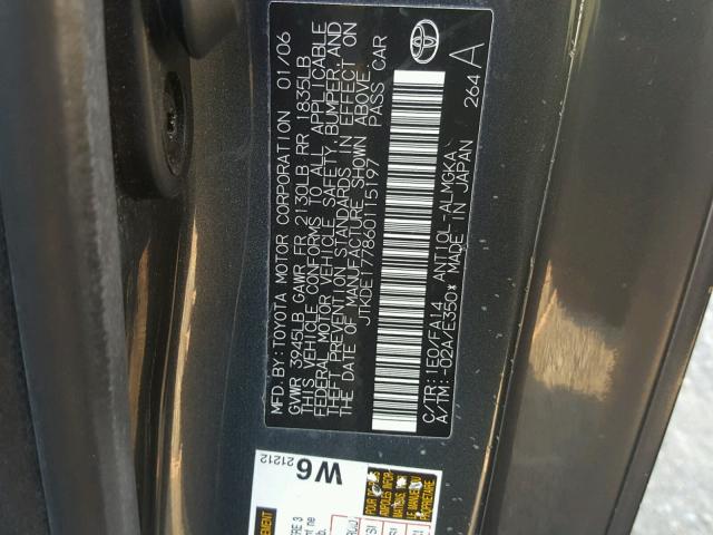 JTKDE177860115197 - 2006 TOYOTA SCION TC GRAY photo 10