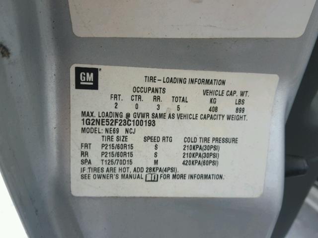 1G2NE52F23C100193 - 2003 PONTIAC GRAND AM S ვერცხლისფერი ფოტო 10