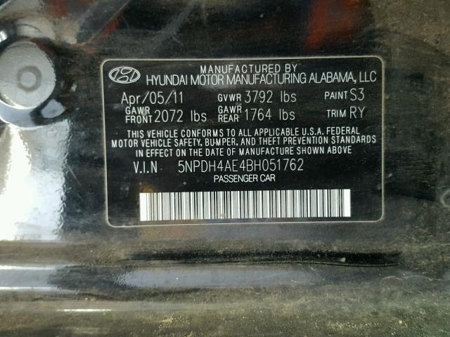 5NPDH4AE4BH051762 - 2011 HYUNDAI ELANTRA GL BLACK photo 10