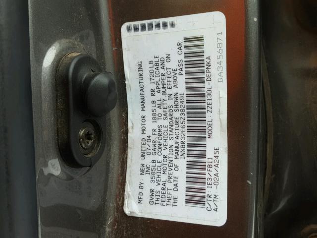 1NXBR32E65Z382491 - 2005 TOYOTA COROLLA CE CHARCOAL photo 10