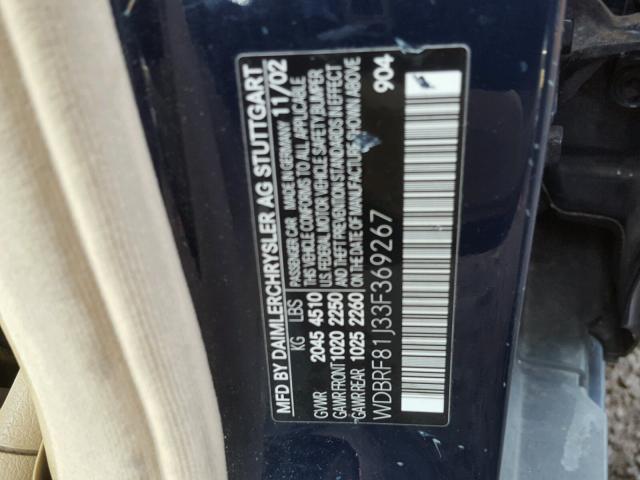 WDBRF81J33F369267 - 2003 MERCEDES-BENZ C 240 4MAT BLUE photo 10