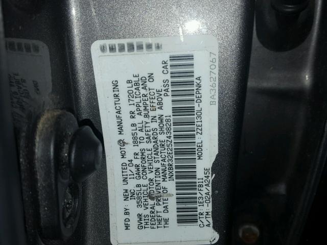 1NXBR32E25Z438281 - 2005 TOYOTA COROLLA BROWN photo 10