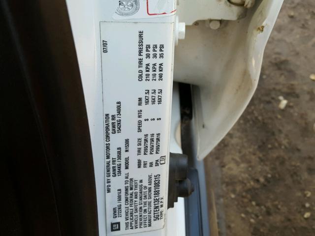 5GTEN13E188108315 - 2008 HUMMER H3 WHITE photo 10