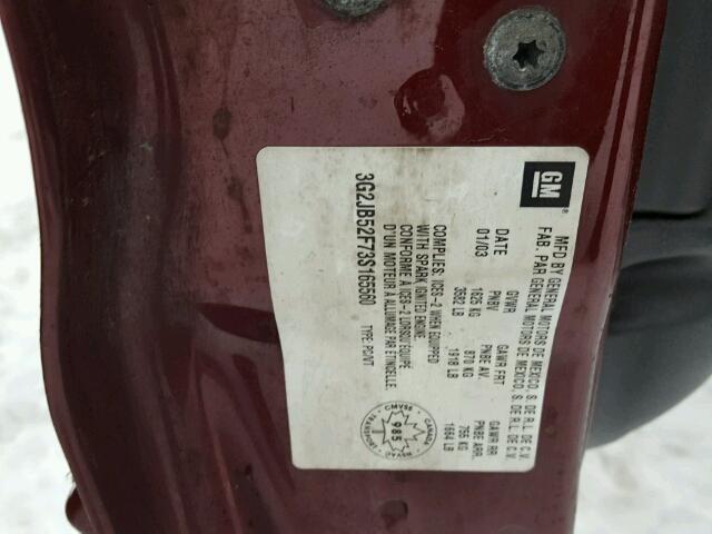 3G2JB52F73S165560 - 2003 PONTIAC SUNFIRE SL MAROON photo 10