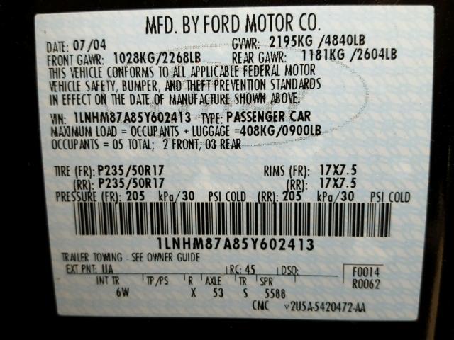 1LNHM87A85Y602413 - 2005 LINCOLN LS BLACK photo 10