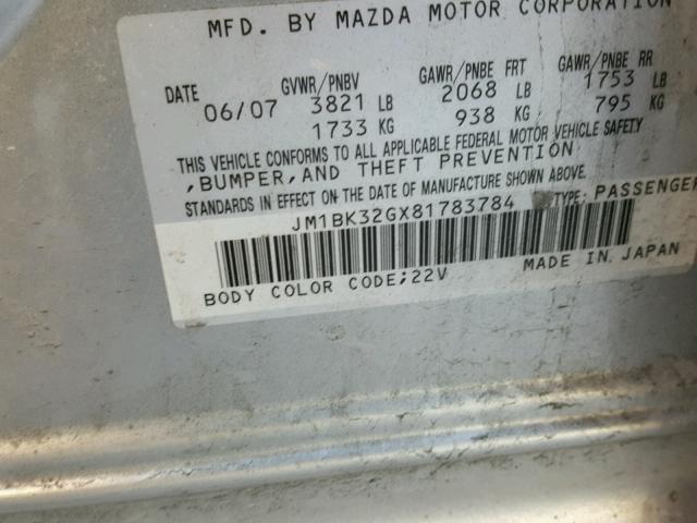 JM1BK32GX81783784 - 2008 MAZDA 3 I SILVER photo 10