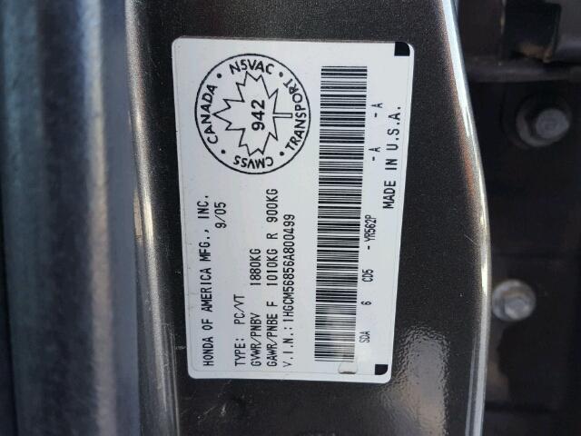 1HGCM56856A800499 - 2006 HONDA ACCORD EX GRAY photo 10