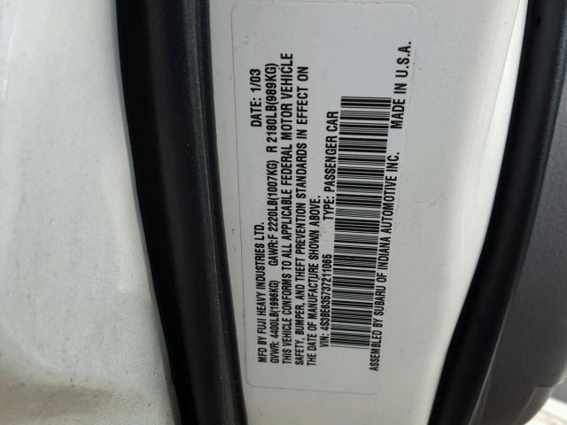 4S3BE635737211065 - 2003 SUBARU LEGACY L WHITE photo 10