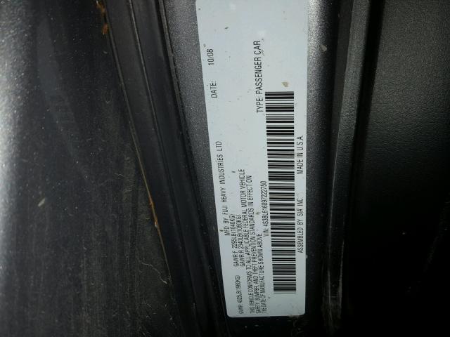 4S3BL616897222750 - 2009 SUBARU LEGACY 2.5 GRAY photo 10