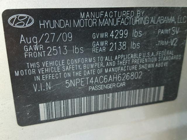 5NPET4AC6AH626802 - 2010 HYUNDAI SONATA GLS TAN photo 10