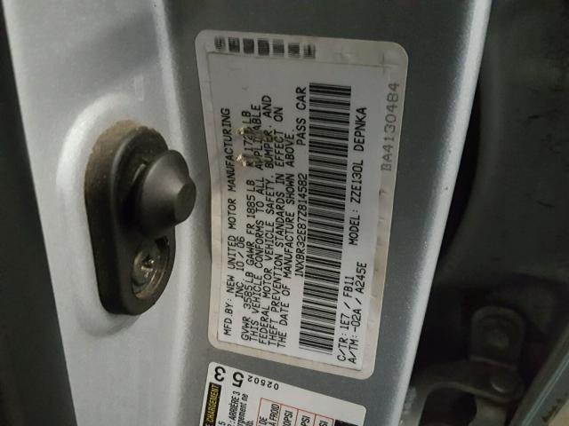 1NXBR32E87Z814582 - 2007 TOYOTA COROLLA CE SILVER photo 10