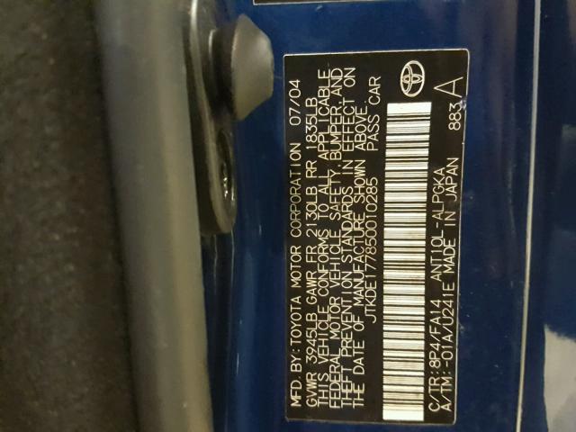 JTKDE177850010285 - 2005 TOYOTA SCION TC 蓝色 照片 10