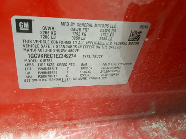 1GCVKREC1EZ349274 - 2014 CHEVROLET SILVERADO RED photo 10