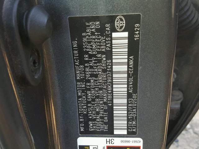 4T1BE46K79U371426 - 2009 TOYOTA CAMRY BASE GRAY photo 10