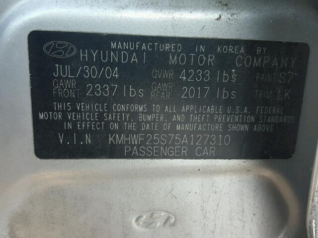 KMHWF25S75A127310 - 2005 HYUNDAI SONATA GL SILVER photo 10