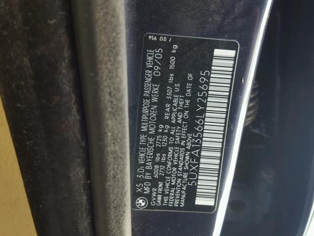 5UXFA13566LY25695 - 2006 BMW X5 3.0I GRAY photo 10