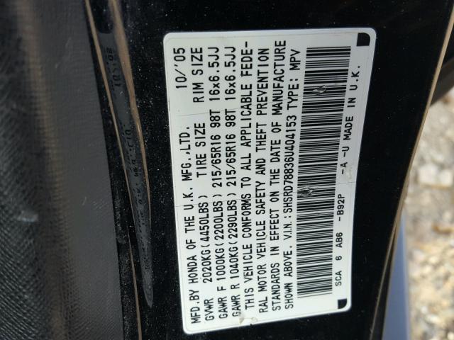 SHSRD78836U404153 - 2006 HONDA CR-V EX BLACK photo 10