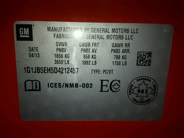 1G1JB5EH5D4212457 - 2013 CHEVROLET SONIC LS 橙色 照片 10