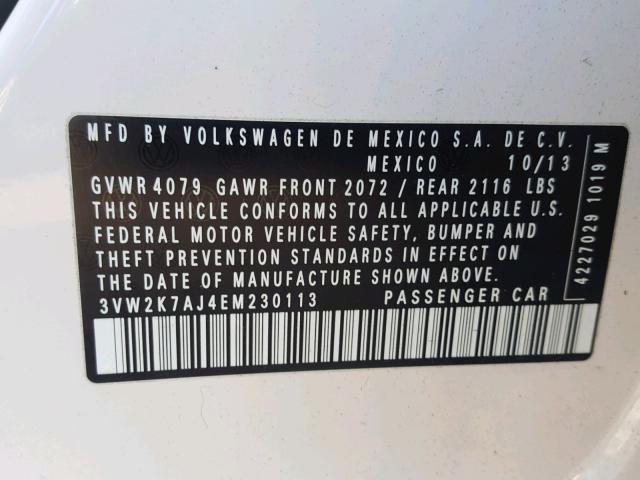 3VW2K7AJ4EM230113 - 2014 VOLKSWAGEN JETTA BASE WHITE photo 10