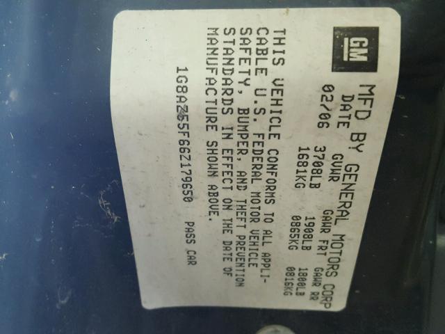 1G8AZ55F66Z179650 - 2006 SATURN ION LEVEL GRAY photo 10