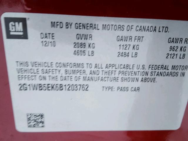 2G1WB5EK6B1203762 - 2011 CHEVROLET IMPALA LT RED photo 10