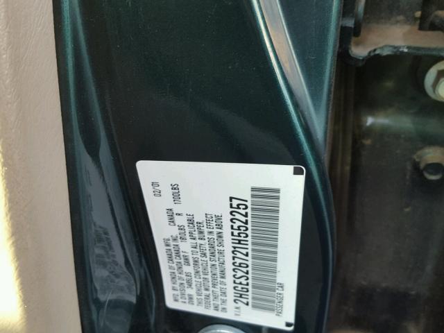 2HGES26721H552257 - 2001 HONDA CIVIC EX 绿色 照片 10
