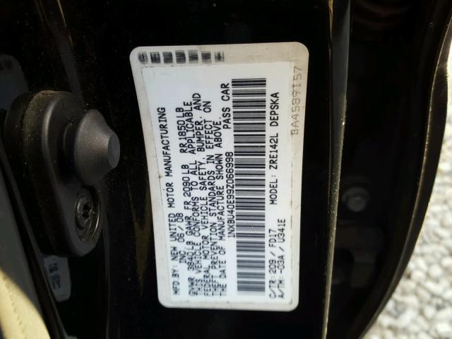 1NXBU40E99Z066998 - 2009 TOYOTA COROLLA BA BLACK photo 10