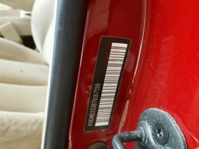 KNDMB233876167159 - 2007 KIA SEDONA EX RED photo 10