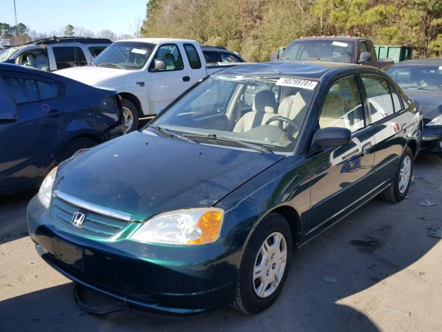 1HGES15581L071880 - 2001 HONDA CIVIC LX GREEN photo 2