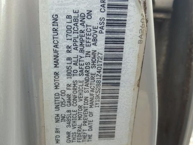 1Y1SK52881Z401727 - 2001 CHEVROLET GEO PRIZM 灰色 照片 10