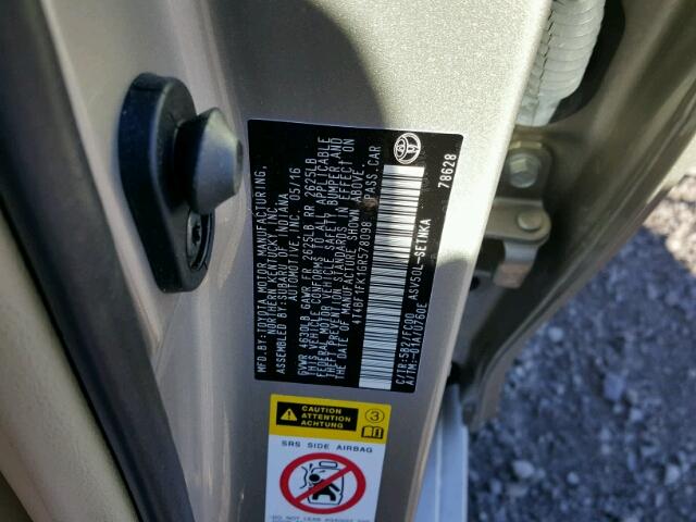 4T4BF1FK1GR578098 - 2016 TOYOTA CAMRY LE 米色 照片 10