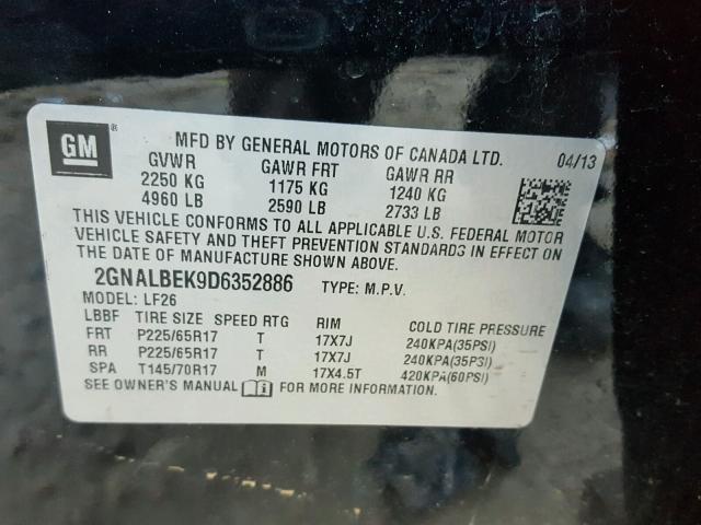 2GNALBEK9D6352886 - 2013 CHEVROLET EQUINOX LS BLACK photo 10