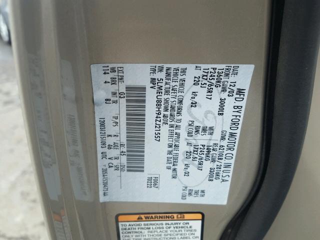 5LMEU88H94ZJ21557 - 2004 LINCOLN AVIATOR TAN photo 10