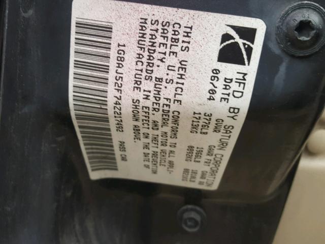 1G8AJ52F74Z217492 - 2004 SATURN ION LEVEL RED photo 10