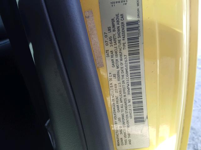 3VWPW31C68M502637 - 2008 VOLKSWAGEN NEW BEETLE 黄色 照片 10