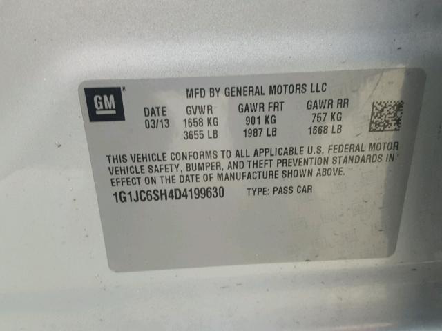 1G1JC6SH4D4199630 - 2013 CHEVROLET SONIC LT SILVER photo 10