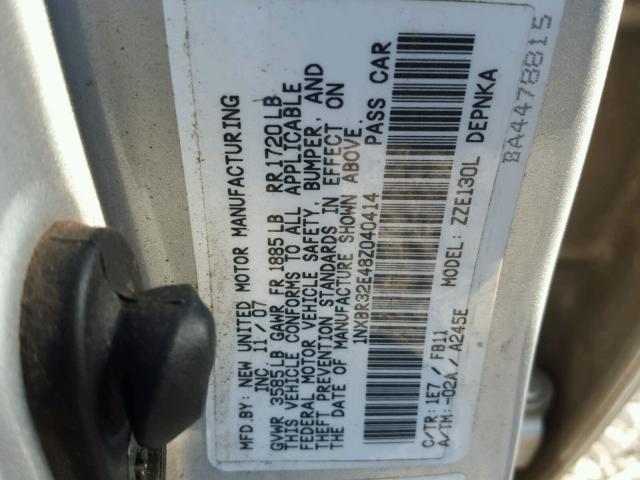 1NXBR32E48Z040414 - 2008 TOYOTA COROLLA CE SILVER photo 10