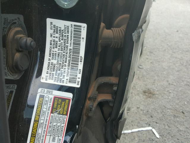 1HGFA16846L052928 - 2006 HONDA CIVIC EX შავი ფოტო 10