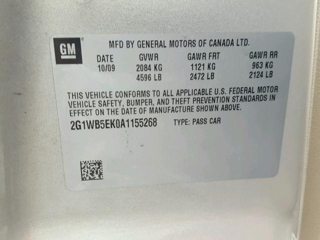 2G1WB5EK0A1155268 - 2010 CHEVROLET IMPALA LT GOLD photo 10