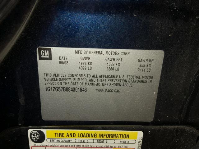 1G1ZG57B084301646 - 2008 CHEVROLET MALIBU LS BLUE photo 10